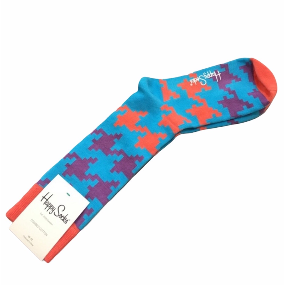 Happy Socks Houndstooth Socks, Blue, Purple, Peach